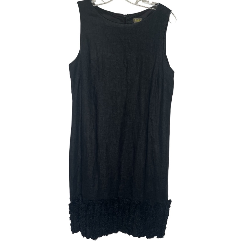 Taylor Sz 10 Black Linen Sleeveless Dress Textured BottomTrim